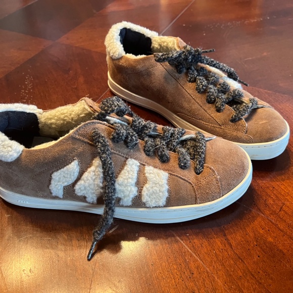P448 Sneakers Faux Shearling and Leather Brown Suede Shoes Sz 41 - Picture 1 of 6